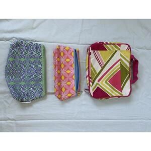 Clinique Retro Travel Bags Organization Set Of 3 Zip Toiletry Bags Colorful NWOT